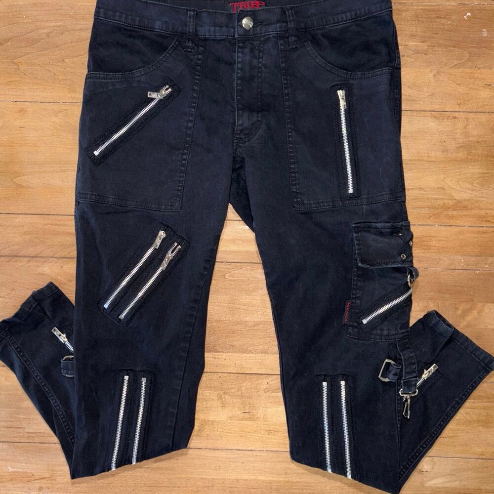 Vintage Tripp NYC Black Bondage Pants Multi Zipper Silver Hardware Goth Punk Y2K